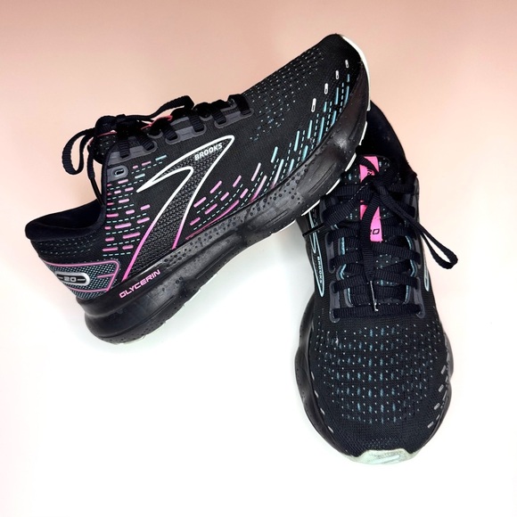 Brooks Shoes - Brooks Glycerin 20 Womens Shoes Black Neon Pink Running Sneaker Size- 8